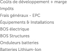 Co ts de d veloppement + marge Imp ts Frais g n raux EPC quipements & Installations BOS  lectrique BOS Structures On...