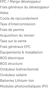 EPC / Marge d veloppeur Frais g n raux du d veloppeur Al as Co ts de raccordement Taxe d’interconnexion Frais de perm...
