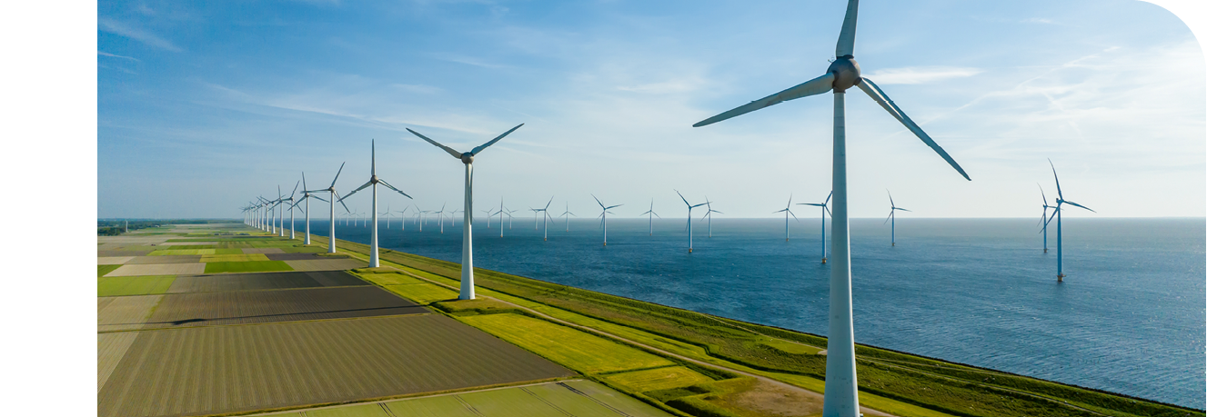 Group Windmills on Land and Sea for Sustainable Energy near Urk, Netherlands