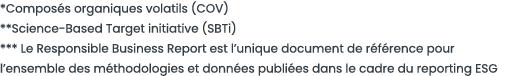 *Compos s organiques volatils (COV) **Science-Based Target initiative (SBTi) *** Le Responsible Business Report est l   