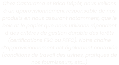 Chez Castorama et Brico D p t, nous veillons   un approvisionnement responsable de nos produits en nous assurant nota   